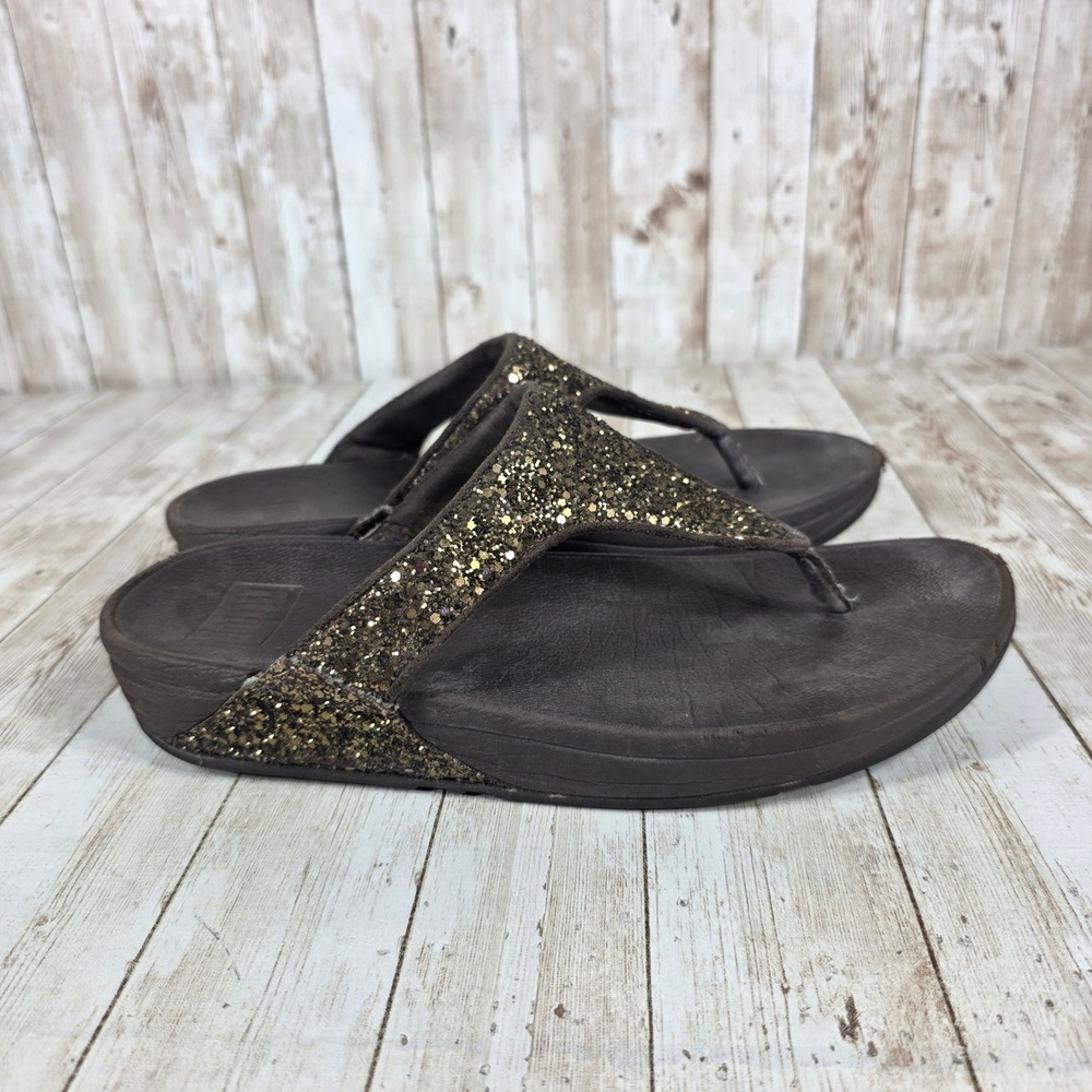 Fitflop Glitter Thong‎ Sandals Comfort Brown Sparkle Slides US 8